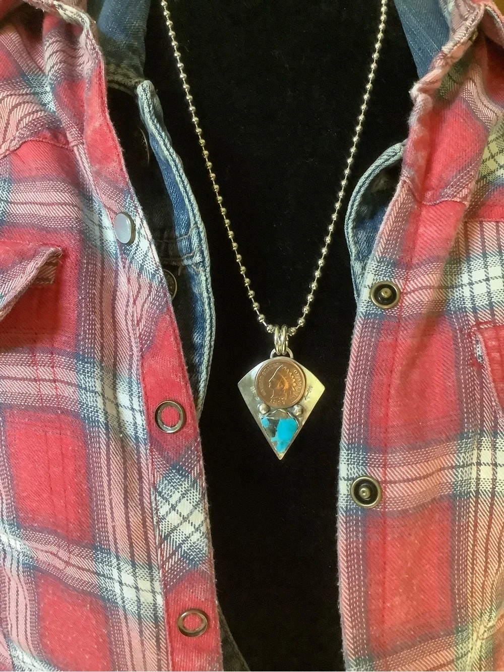 Turquoise and coin necklace